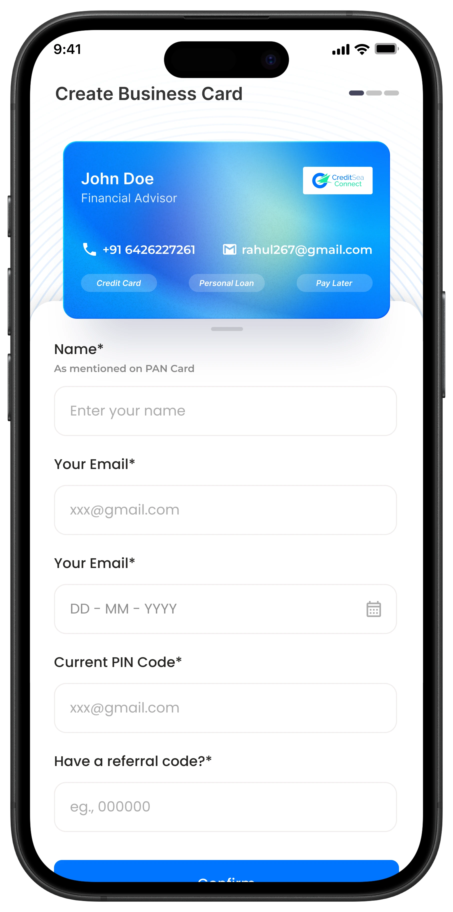 Step 1 : Fill out Personal Info